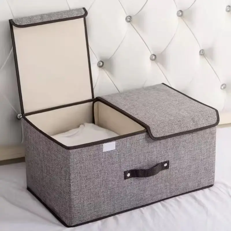 Factory Wholesale Living Room Furniture High Quality Linen Fabric Cloth Organizer Foldable Storage Box Lid Durable Soft