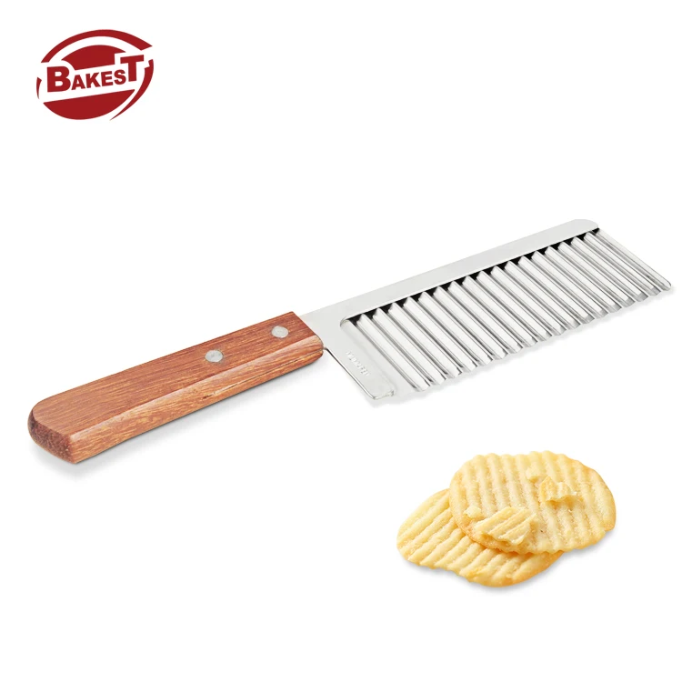 BAKEST Wooden  Handle  Potato Cutter Wave Potato  Knife Kitchen Vegetable Knife