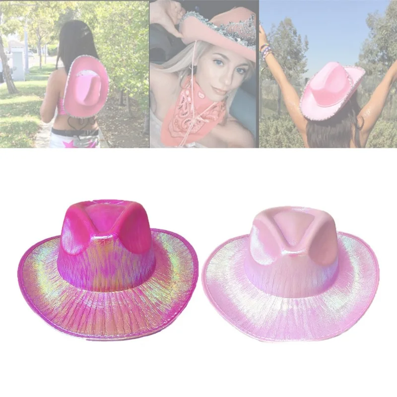 Neon Sparkly Glitter Space Cowboy Hat - Fun & Metallic