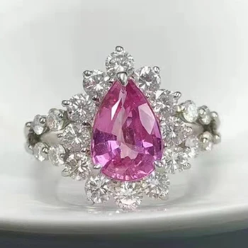 Sgarit Luxury Rings Wedding Ring Pt900 950 Platinum Gemstone Jewelry 2.016Ct Pink Sapphire Rings Jewelry Women