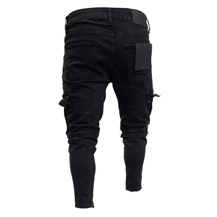 New Fashion Men Skinny Cargo Jeans Long Pant Denim Biker Pocket Stretch ...