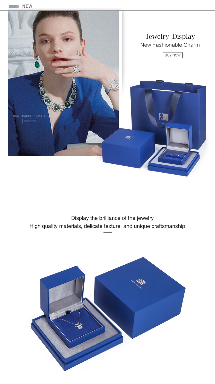 Romi Luxury Custom Wedding Ring Box Blue Box Jewelry Jewelry Packaging