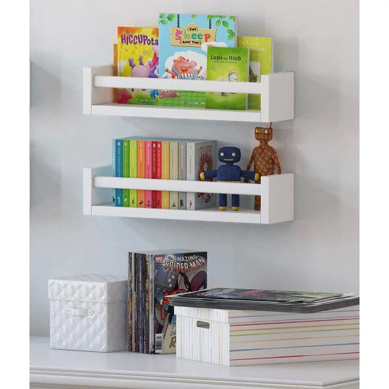 Popular Modern White Wood Floating Wall Bookshelves for Bedroom, Study, Living Room and Apartment Household Furniture Storage