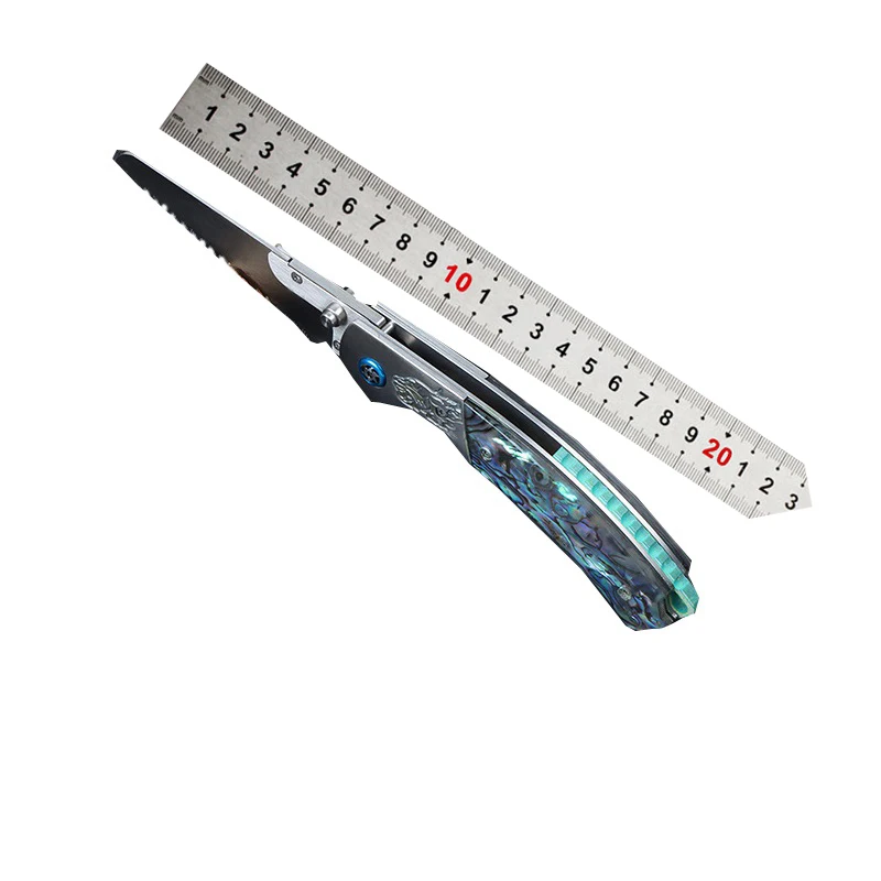 High End Collection Abalone Shell Pocket Knife Damascus Steel EDC Outdoor Camping Folding Knife With Replaceable Blades