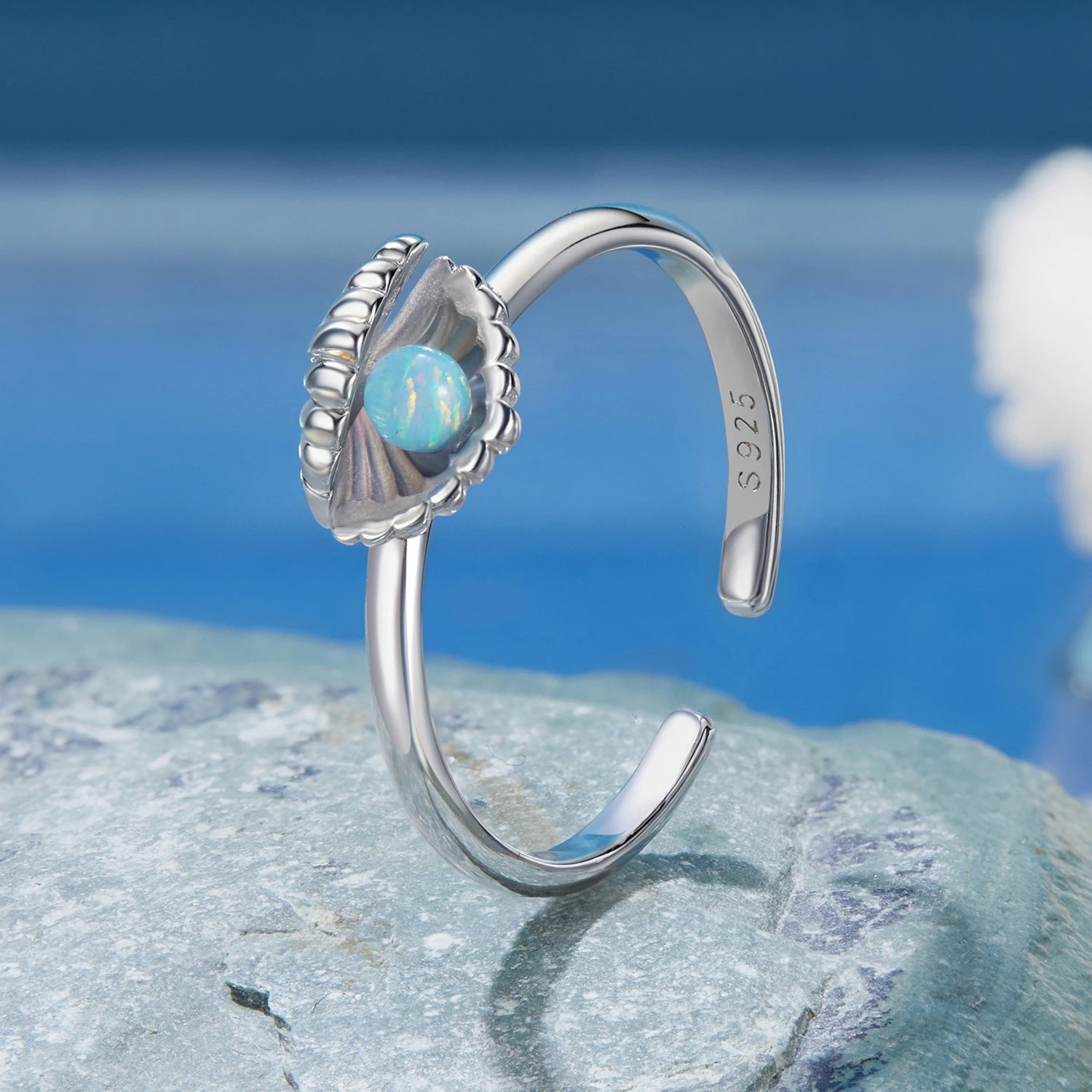 925 Sterling Silver Synthetic Opal Plated White Gold Ring Jewelry