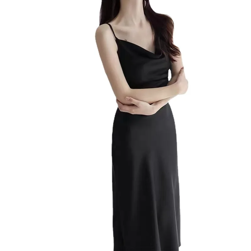 Custom Maxi Length Satin Formal Office Dress for Women Casual Style Solid  Pattern Breathable Digital Printing Back sleeveless