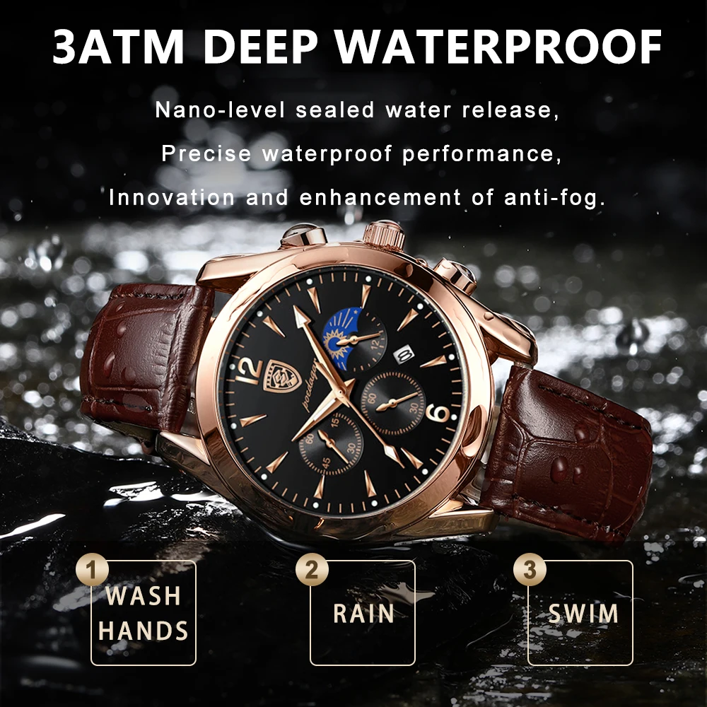 POEDAGAR 829 Fashion Luxury Design Customize Best Selling Waterproof Multifunction Men Quartz Watches with Stainless Steel Band