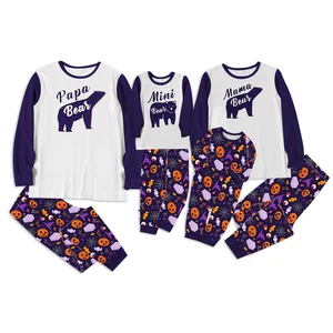 Soft & Breathable Bamboo Family Matching Halloween Papa-Mama-Me Bear Print Long-Sleeve Pullover Pajama Sets for Halloween Season