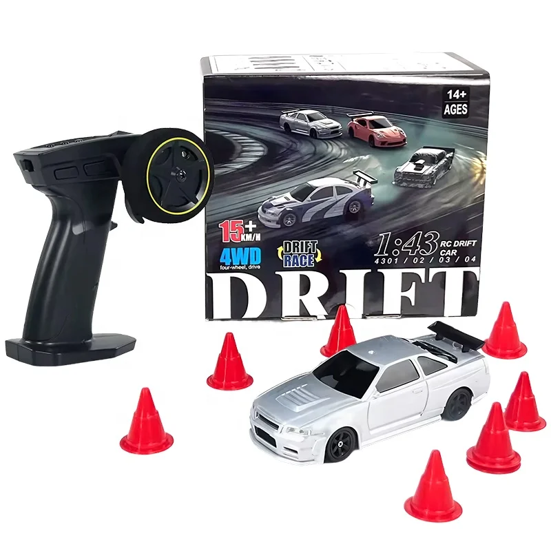 Coche RC Drift Mini 1:43, Con Giroscopio Y Luces LED, 4WD, Velocidad 15 Km/h - Para Mayores De 14 Años, Ideal Para Carreras En Mesa (color Blanco)