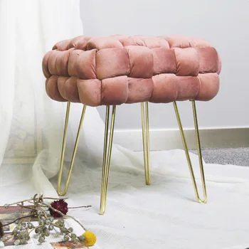 HStex 2021 Living Room Furniture Custom Beauty Modern Round Velvet pink Ottoman Home Stool