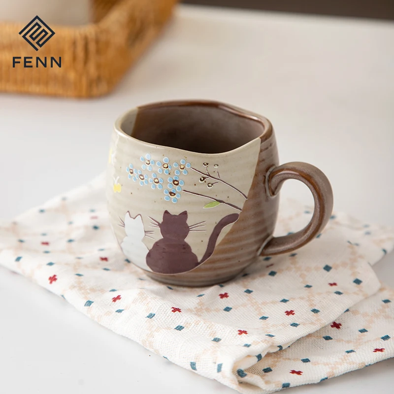 wholesale Vintage Tea Cup Aesthetic Coffee Mugs Cat Animal Cartoon Cup Water Customized Ceramic Coffee Mugs Stoneware for Gifts