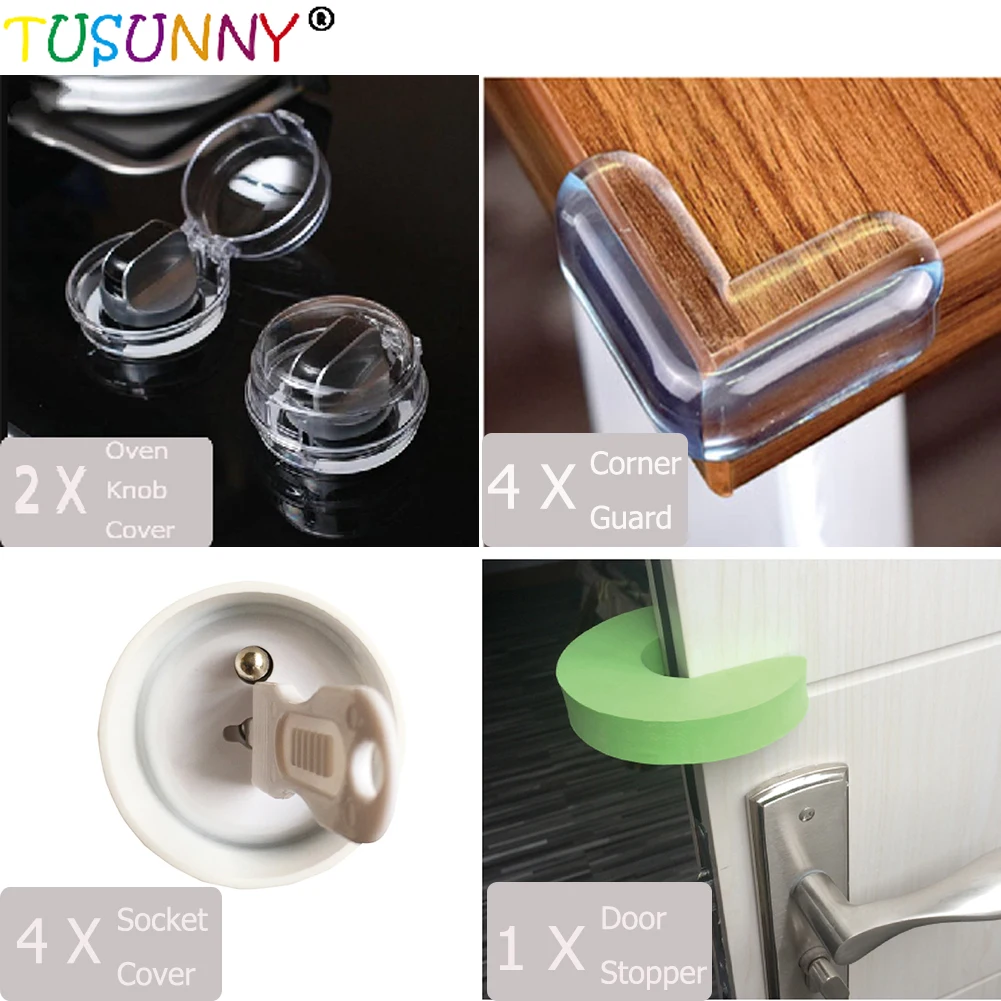 
Baby Proofing Kit - Easy to Install baby Safety Set of Outlet Plug Covers, Adjustable Cabinet Locks, Clear Corner Protectors 