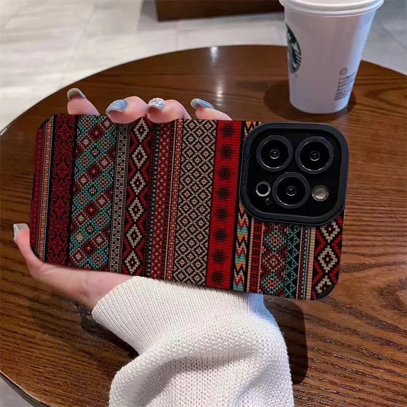 Newest National Pattern Printing TPU Artificial Leather Mobile Phone Cover Case For Iphone 7 8 X Xr Xs 11 12 13 14 15 16 Pro Max
