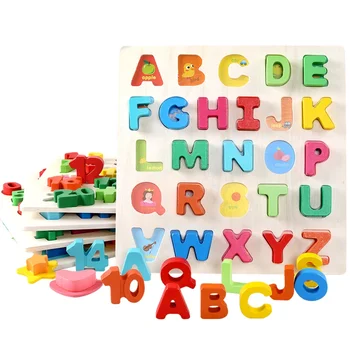 Kids Wooden Number And Alphabet Puzzle Board Number Sorter Blocks Baby ...