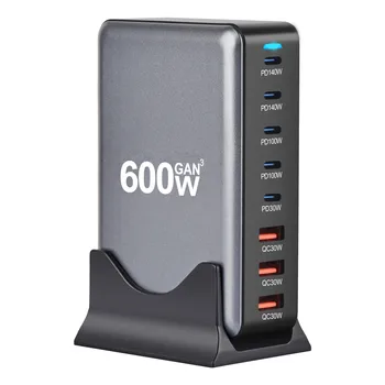 New Design 5C3A 600W USB C Wall Charger Station PD 600W Desktop Fast Charging GaN Charger