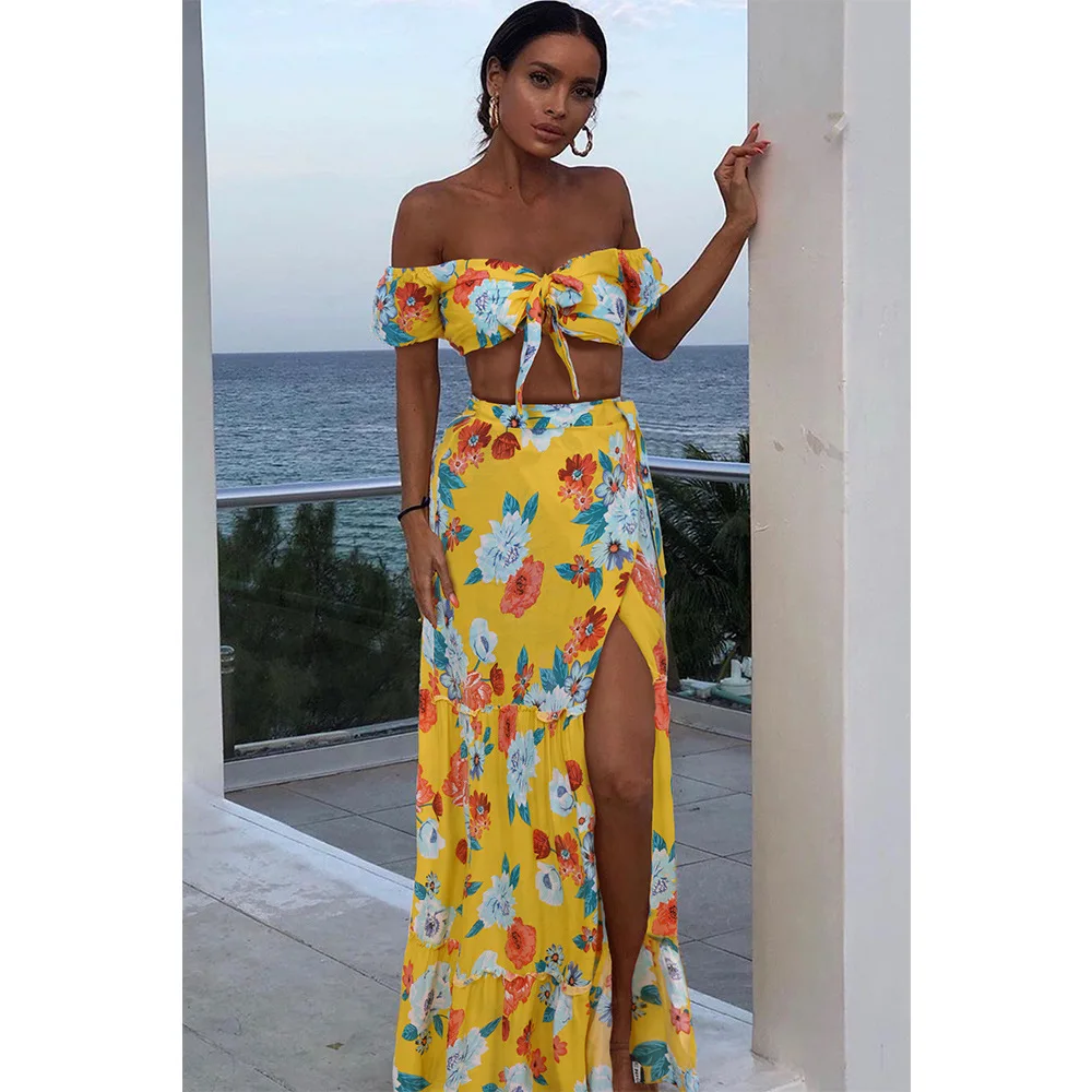 Tropical Bohemia Off Shoulder Short Sleeve Top + Split Long Dress New  Clothing Wholesale Clothing Short Sleeve Dresses - Buy Women Dresses Short  Sleeve Cloths Dress Woman Sexy Off Shoulder Dresses,New Style