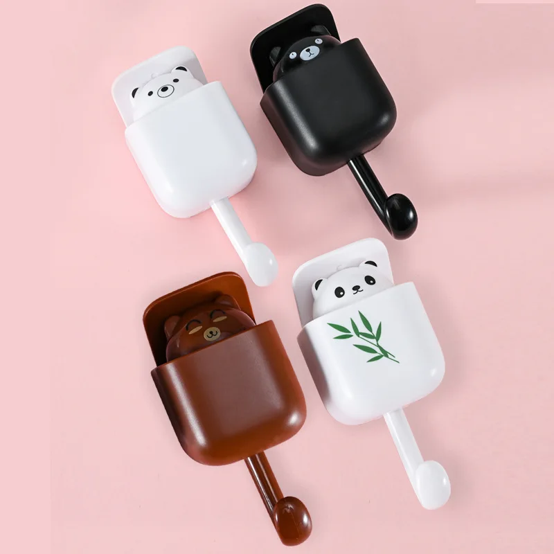 Creative novelty hooks nail free adhesive novelty hooks plastic door hanging on wall shoes hat coat novelty hooks cartoon squirrel bear details