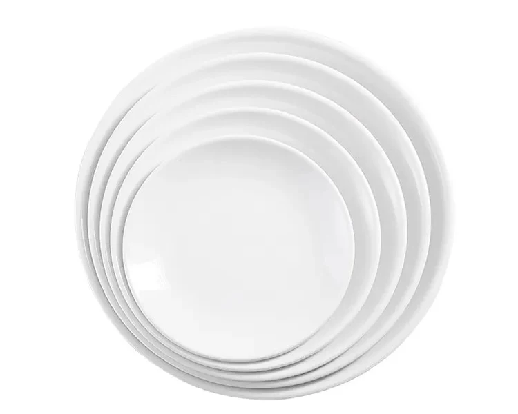 wholesale white round melamine dinnerware set for restaurant serving unbreakable plastic tableware plate