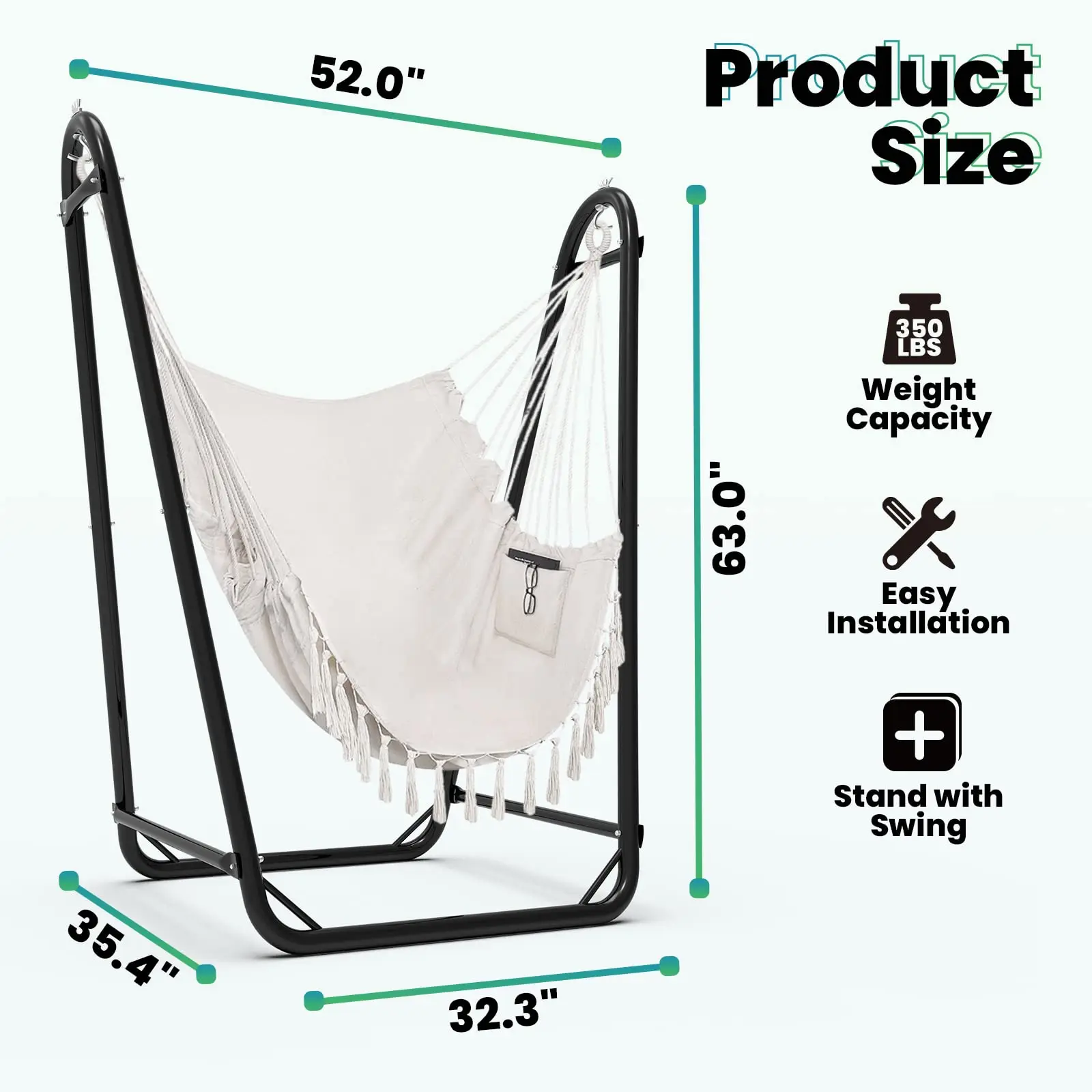 Garden Popular Canvas Hanging Hammock Adult Swing Chair With Stand And