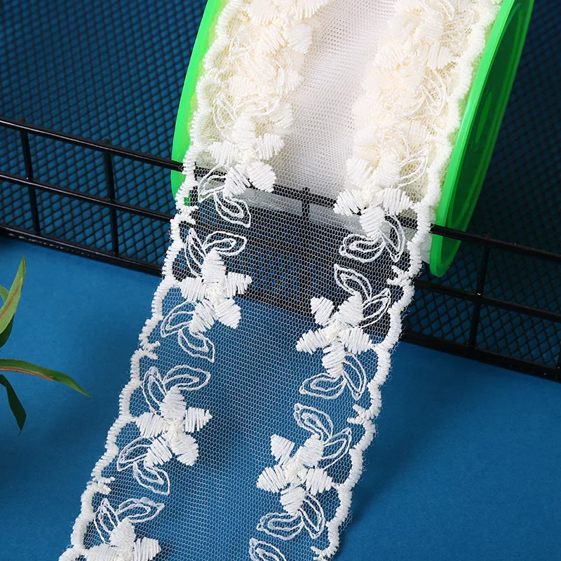 Width 7 cm Polyester Embroidered Soft Mesh Milk Silk Lace White Tulle Lace Trim Fabric for Garments Bridal Dress