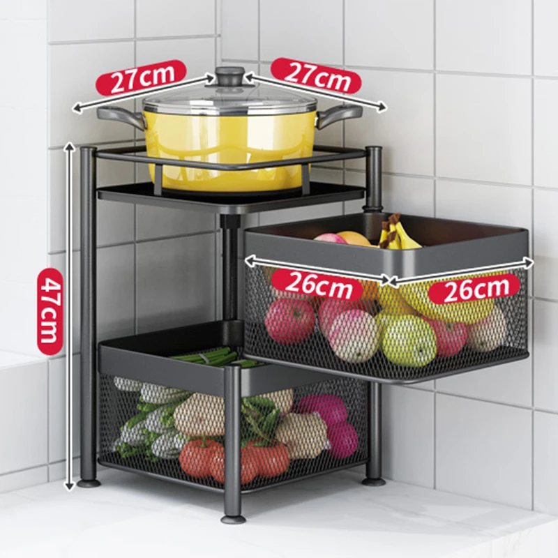 Kitchen Rotating Vegetable Storage Rack Floor Multilayer Corner Rack