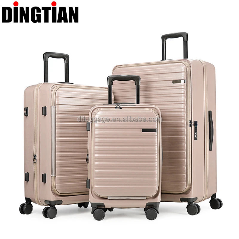 High Quality ABS PC Hard Shell Carry-On Luggage New Design Factory Suitcase with Front Opening Laptop Pocket Travel Trolley Bag
