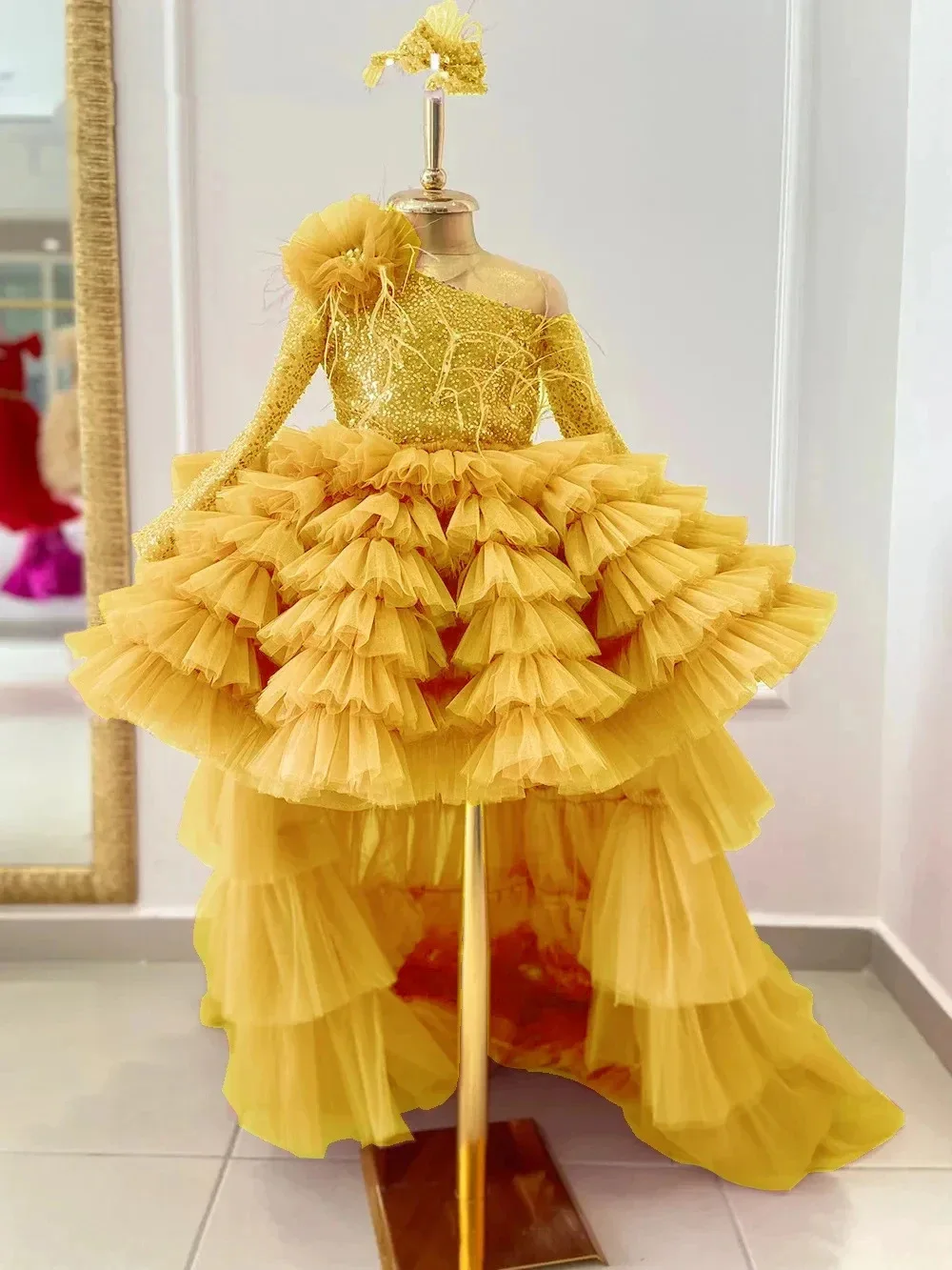 Ma Girl Long Sequin Tutu Party Wedding Cake Dress Girl Bridal Piano  Birthday Princess Evening Dress