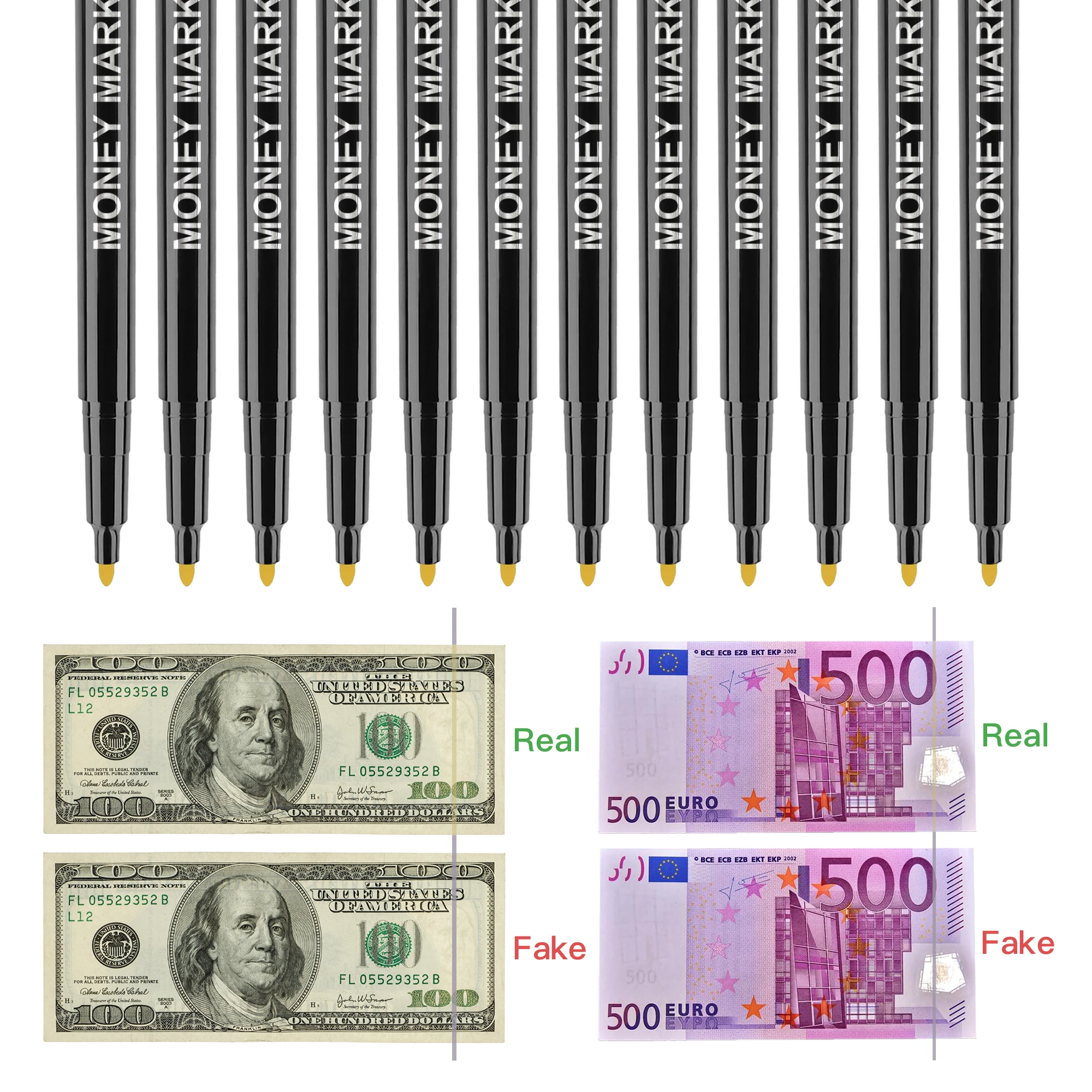 Detector Pens Markers Currency Marker Pen for Money Bill Detection, Black