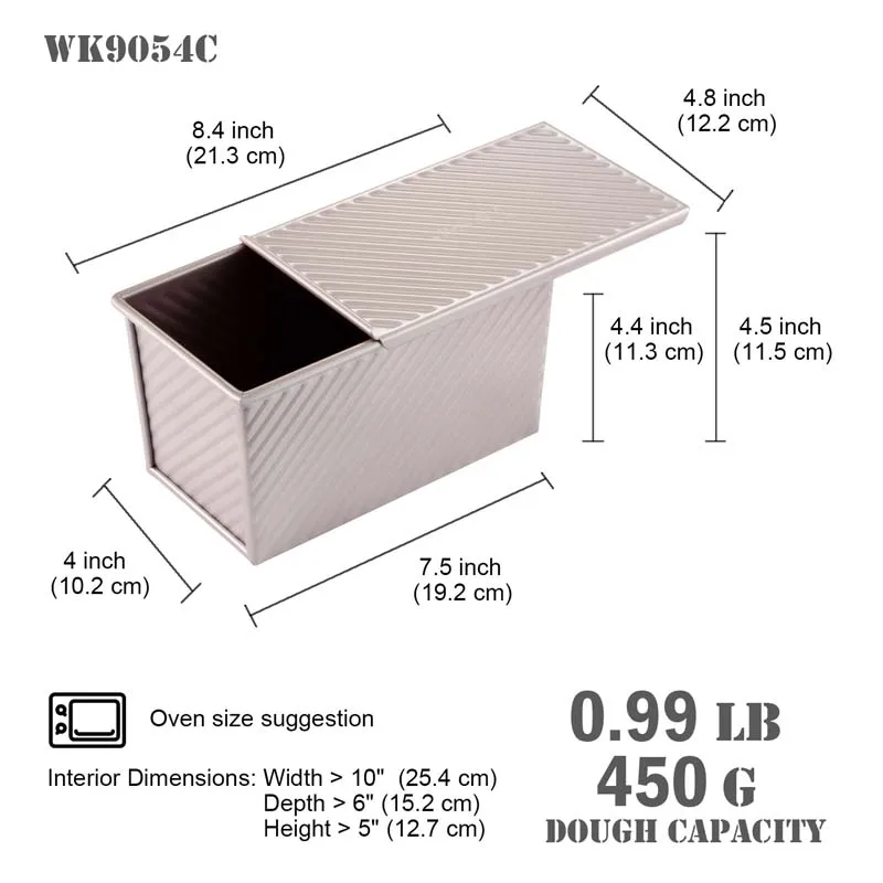 CHEFMADE Mini Pullman Loaf Pan With Lid, 0.66Lb Dough Capacity Non-Stick Rectangle Corrugated Toast Box For Oven Baking 28 X 81x 28champagne Gold Cefm1176