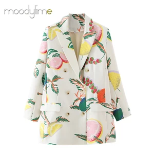 High Quality Elegant Casual Fruit Printing Women Blazer Suit Jacket