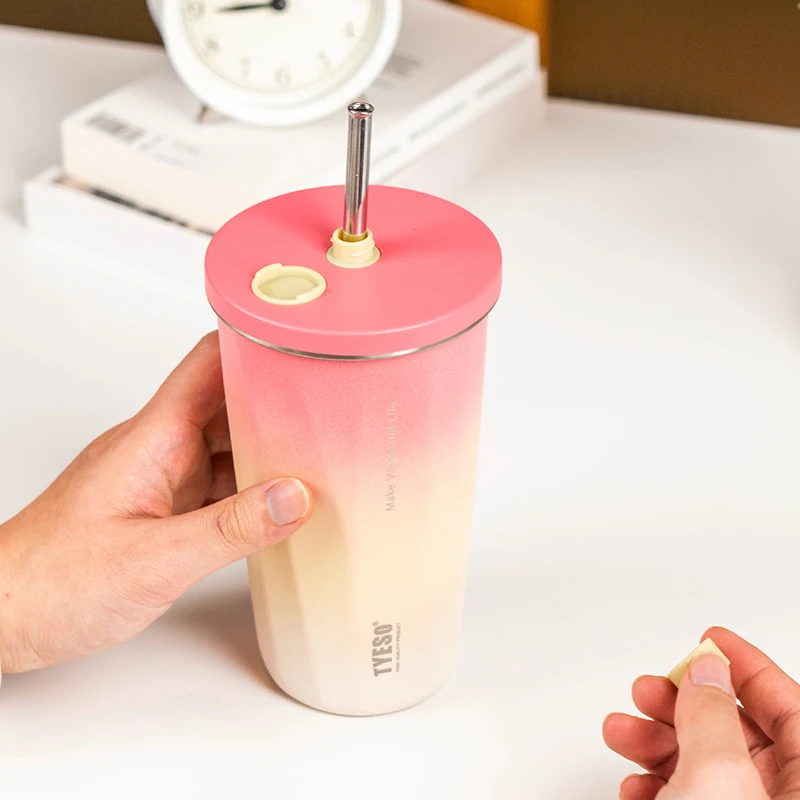 TYESO BRAND 2023 New Gradient Stainless Steel Insulated Cup 8848B Gradient Color Band with a Stainless Steel Straw