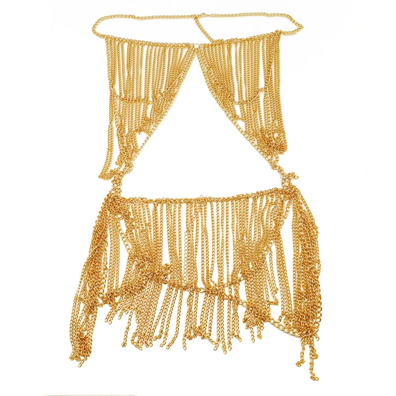 Party Gift Bikini Lingerie Top And Skirt Metal Tassel Chest Chain ...