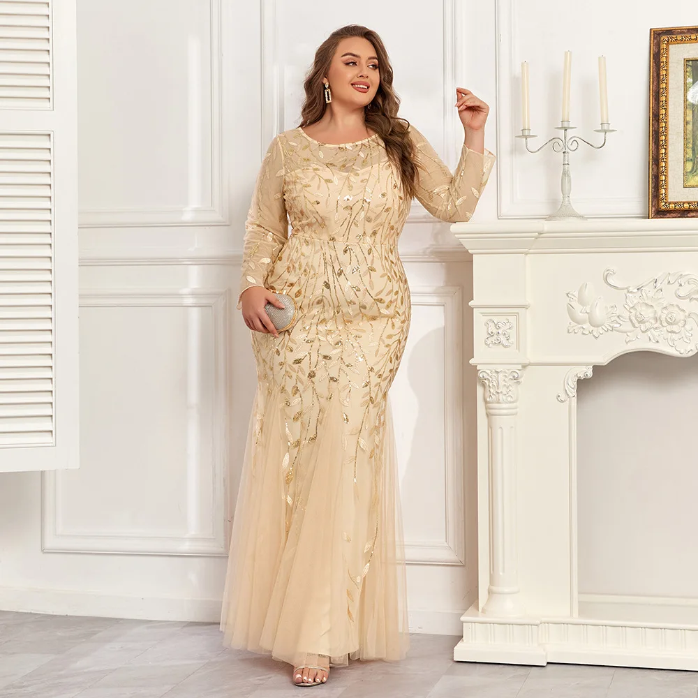 Luxury Plus Size Evening Dresses - Elegant Long Sleeve Sequin Party Gown for Women, Perfect for Formal Events & Prom Luxury Plus Size Evening Dresses - Elegant Long Sleeve Sequin Party Gown for Women, Perfect for Formal Events & Prom