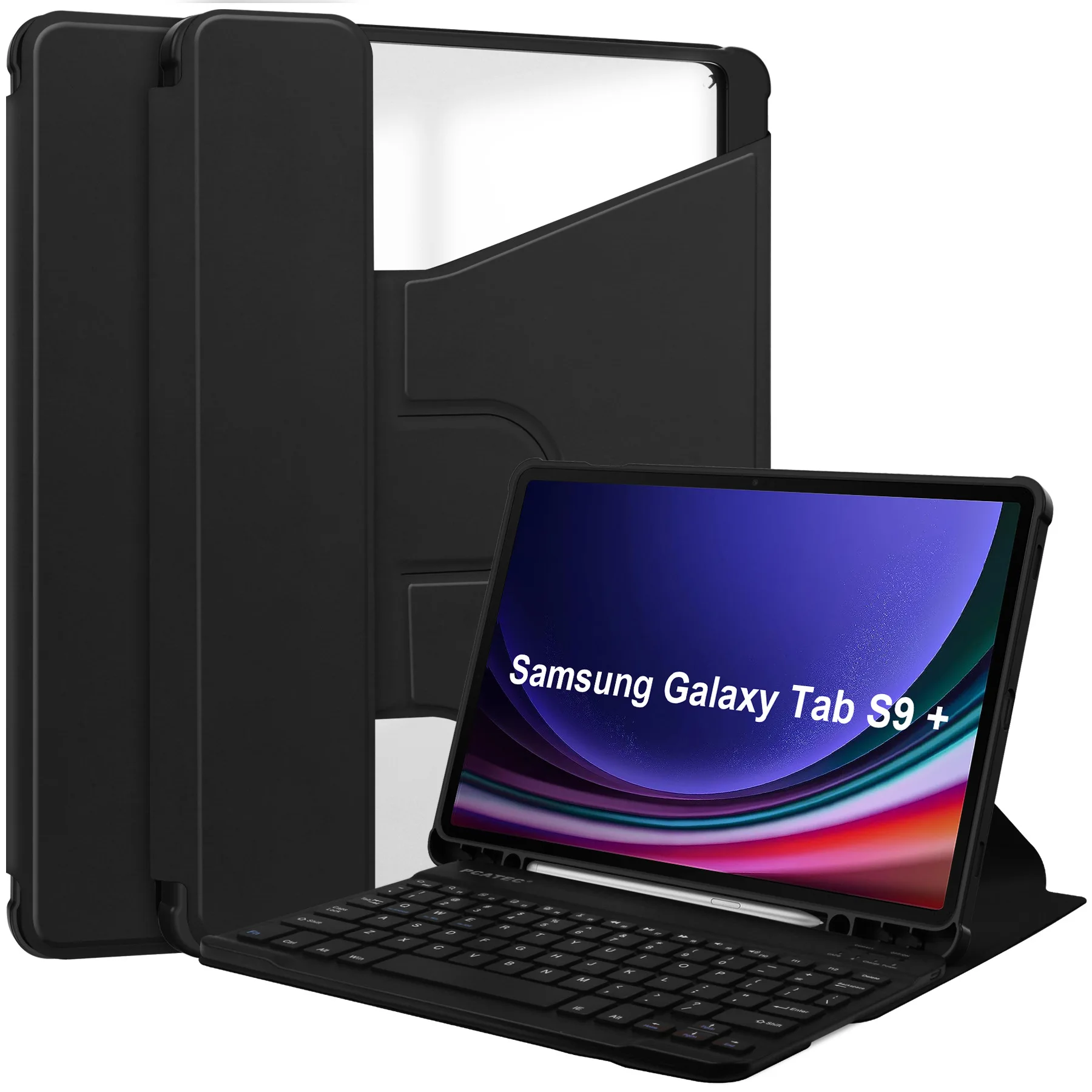 product for samsung tab s9fe plus 124  detachable wireless keyboard tablet leather case tpu pen slot 360  rotation protective case-3