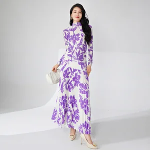 Miyake Pleated Casual Large Size Women's Long-Sleeved Tops Fashionable A-Line Skirt New Loose Skirt Women's Two-Piece Set
