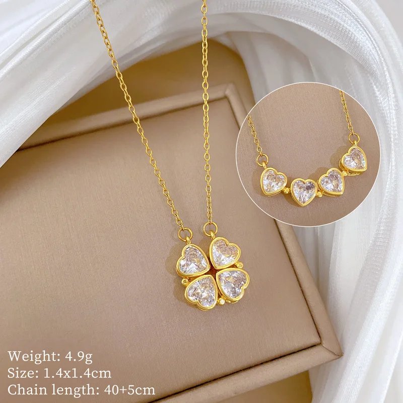 Gold Plated Heart & Clover Titanium Necklace