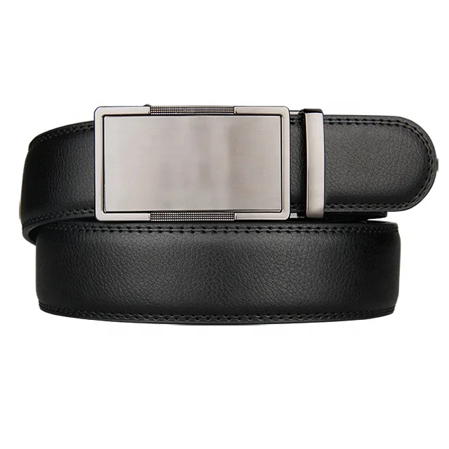 Multi Design Auto Lock Buckle Genuine Leather Ratchet Belt Black