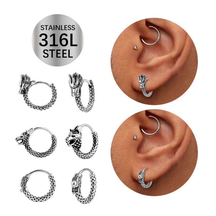 Orecchini Huggie A Cerchio Orecchini A Cerchio Huggie Con Pendente Fulmine - Acciaio Inox, 2-6 Pezzi, Per Uomo E Donna Orecchini Uomo Pendente - Foto 4