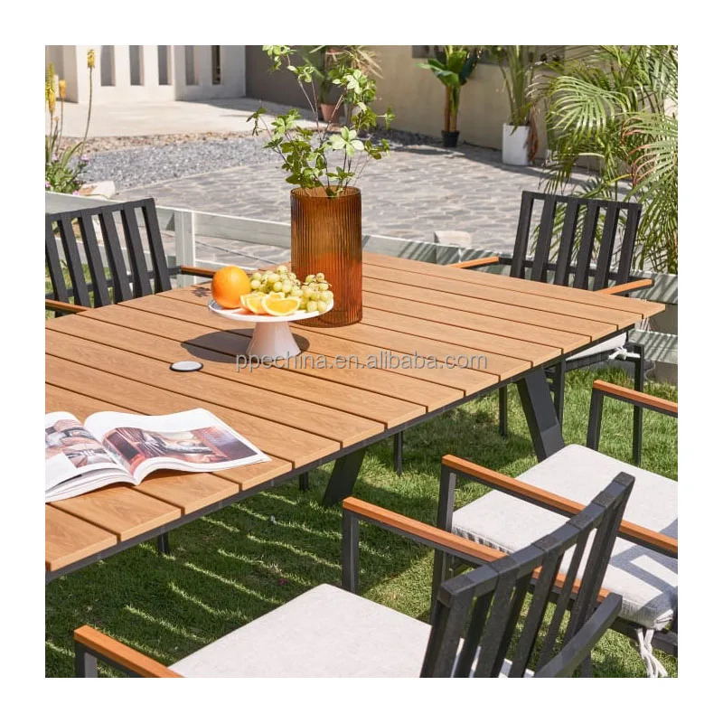 Modern new aluminum outdoor garden furniture dinning set rectangular outdoor dinning table and chair