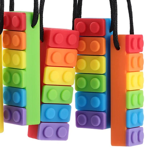wholesale silicone autism building block teether Sensory  autism chew toys autism chew necklace