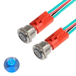 19mm Waterproof Copper Stainless Steel Screw Terminal Metal Power Push Start Button Switch with Cable LED Light for RV Marine