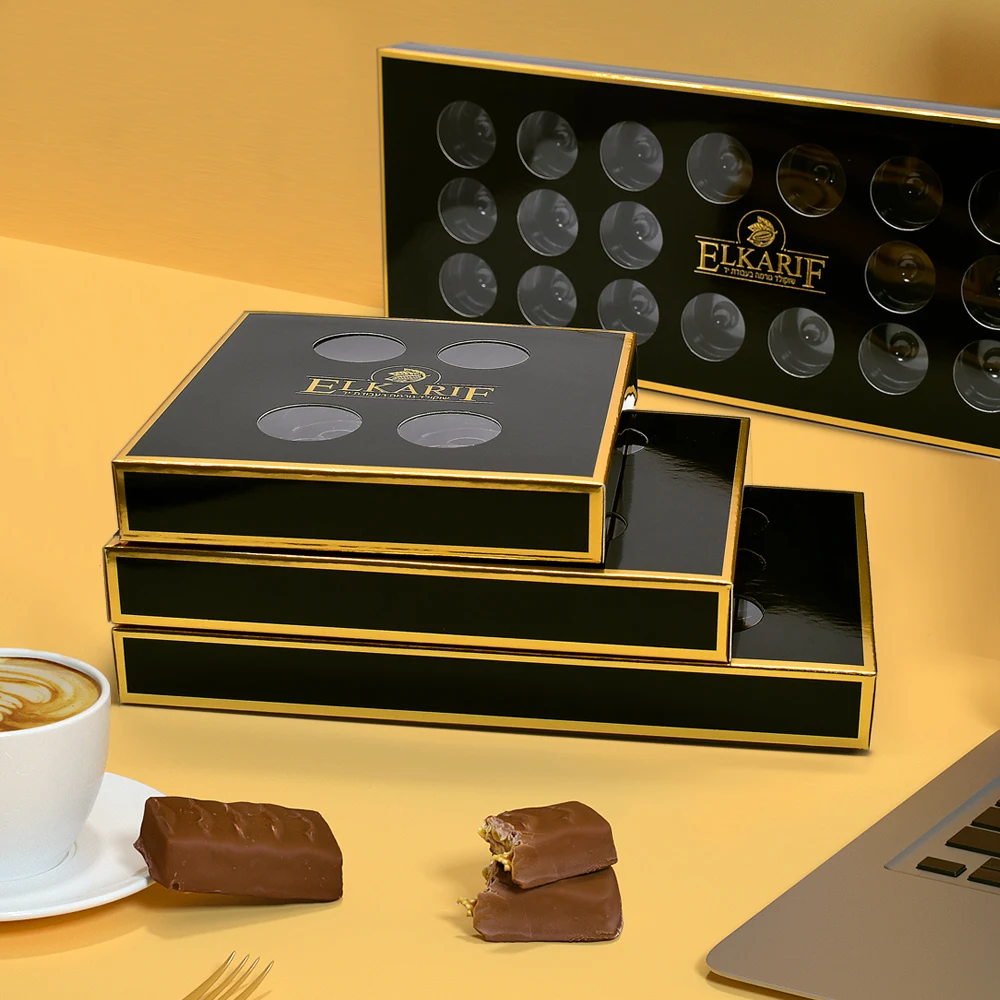 ISO9001 Luxury Chocolate Brown Gift Wrap Paper Box New Design Custom Logo Plate Printing Rigid Cardboard Package Embossing details