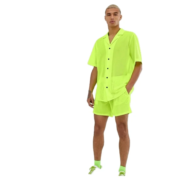 Camisetas de playa con botones KY para hombre, pantalones cortos