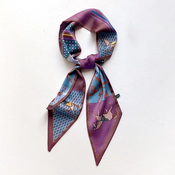 2025 Designer Print Tied Bag Handle Scarf Fashion Brand Hair Polyester Silk Scarf Small Long Neck Scarf