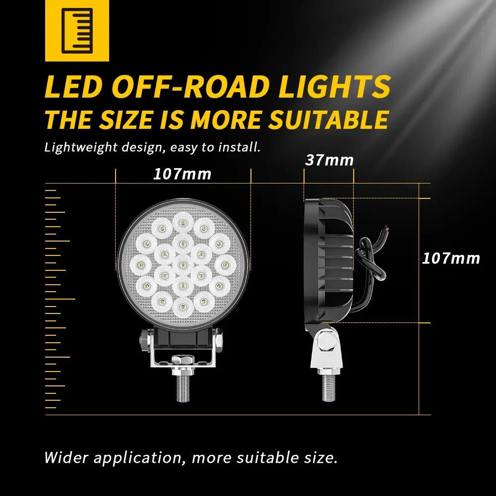 Round 4 Inch LED Work Light 19LED Flood Beam Auto Lighting System for OffRoad Truck 4x4 SUV ATV Boat Tractors
