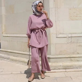 Eid Two-piece Muslim Sets Abaya Turkish Tops Pants Femme Dress Abayas For Women Muslim Islamic Clothing