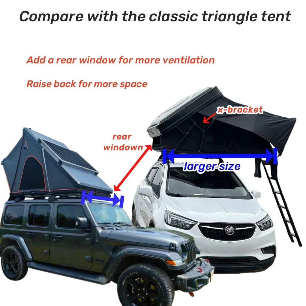 4 Person ABS Hard Shell Roof Top Tent with Waterproof >3000 mm and 280G Polyester Cloth for Outdoor Camping