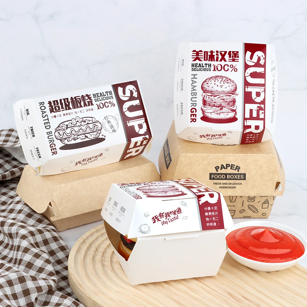 Fashionable Take Away Lunch Packing High-quality Corrugated Paper Boxes For Burgers Packaging Take Out Fast Food Box