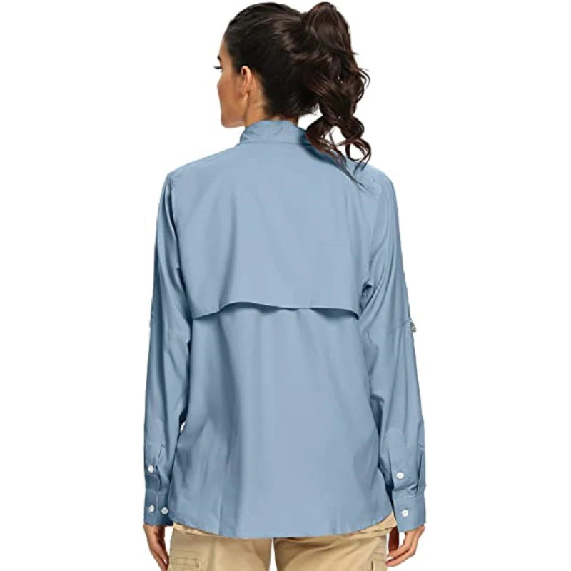 Ladies Women UPF 50+ Sun Protection Outdoor Long Sleeve Shirt Quick Dry Ventilation Lightweight Glasses Fabric Fishing Shirt