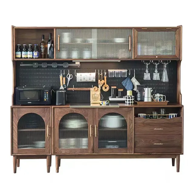 Scandinavian dining side cabinet solid wood bar all-in-one against the wall storage cabinet black walnut